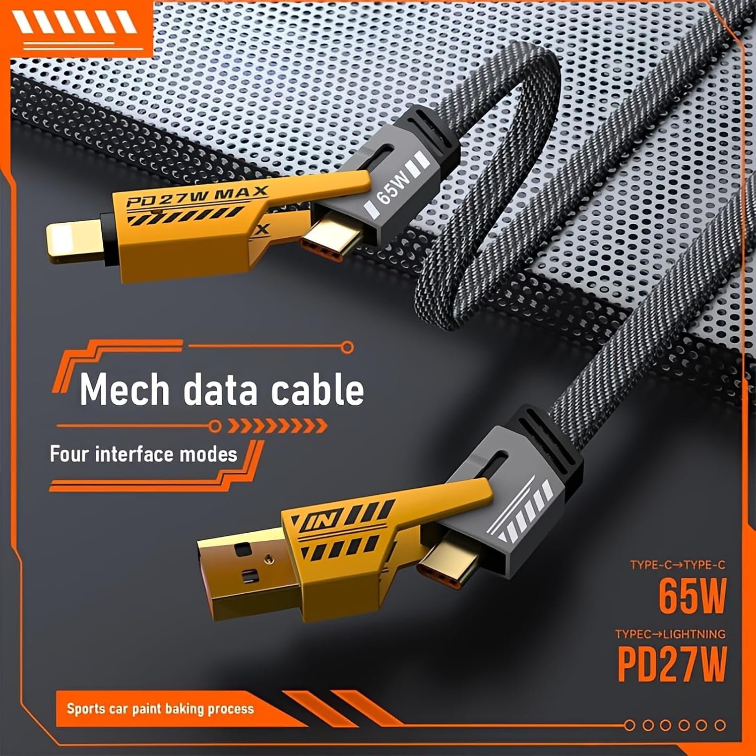 Multi USB Charging Cable 4 in 1, 1.2M Fast Charging Cable with USB A/USB C 65W Type-C and 27W PD Fast Charging Data Transfer Cable Compatible with All Phones.