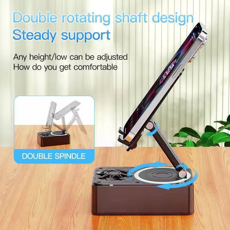 XM-098 Wireless Speakers with Phone Holder & Power Bank, Dual Pairing, Booming Bass, Hi-Fi Sound Quality, Loud Speaker, Compact Design for Phone, Tablet, Phone Charging Station.