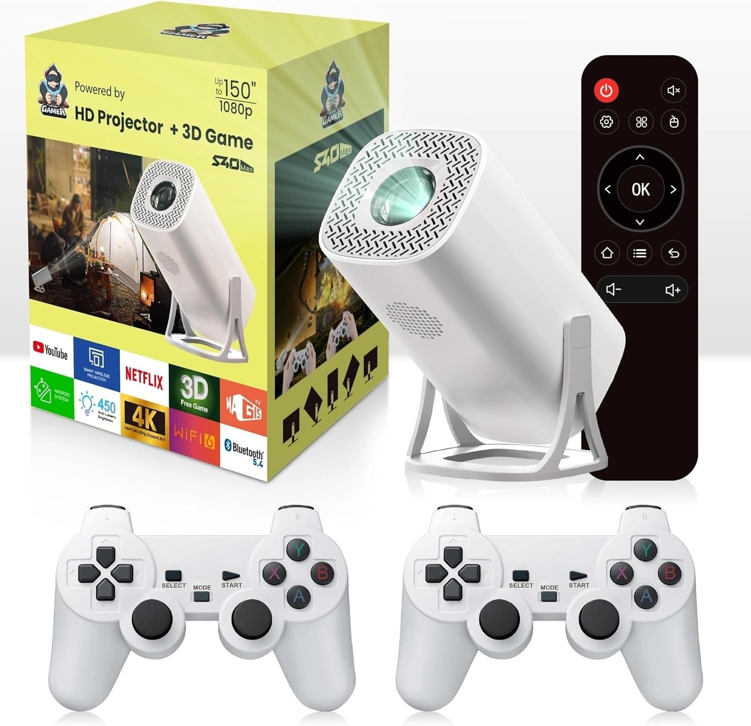 S40 Max 2-in-1 Game & Streaming Projector - Entertainment (Movies, TV series, Live Sports & Music)