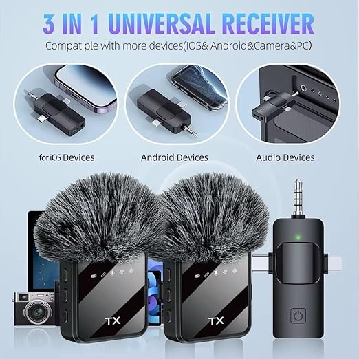 Dual Wireless HYS2FZ-022 Microphones 10 hour Record Time For iPhone/Camera/Android Devices-(GC)