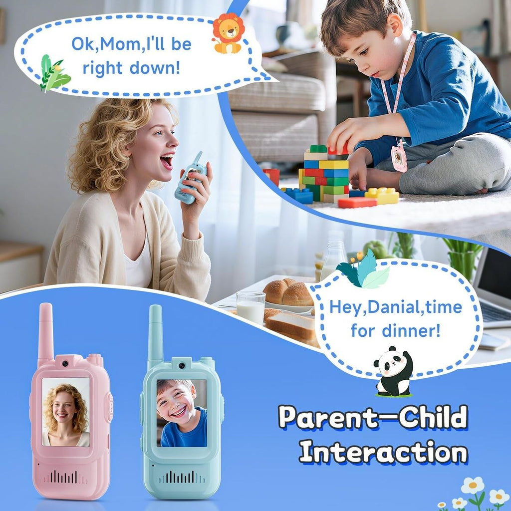 2 Piece Rechargeable Video Walkie-Talkie Set for Kids Ideal for Outdoor Use.
