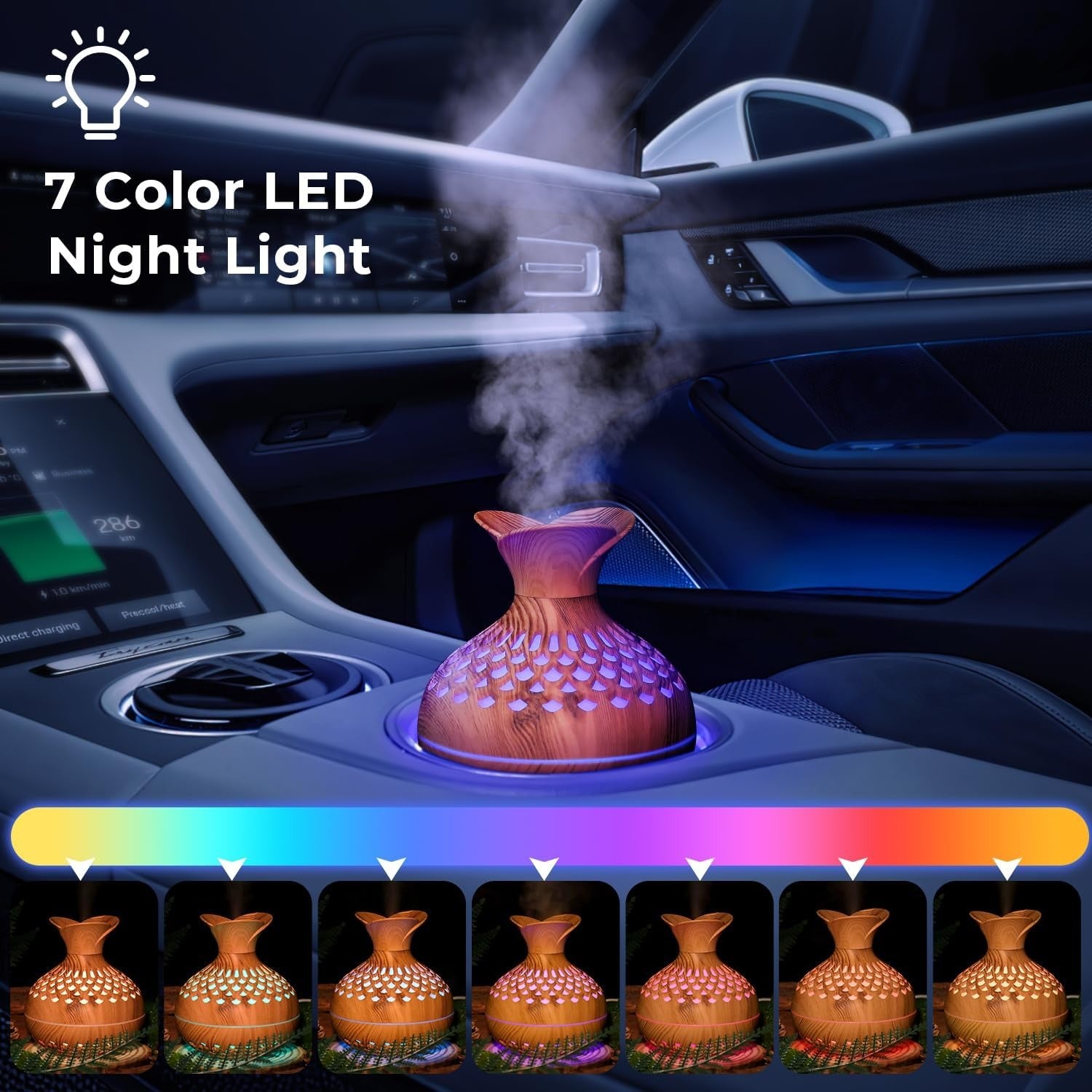 Portable Mini Humidifier, 300ml Wood Grain Vase Small Humidifiers, Quiet Cool Mist Plant Humidification for Bedroom Car, USB Personal Desktop Diffuser for...