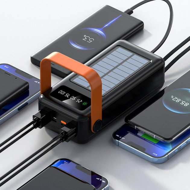 Ultimate 100000mAh Solar Powerbank with Mounted Light & 1:4 USB Cables