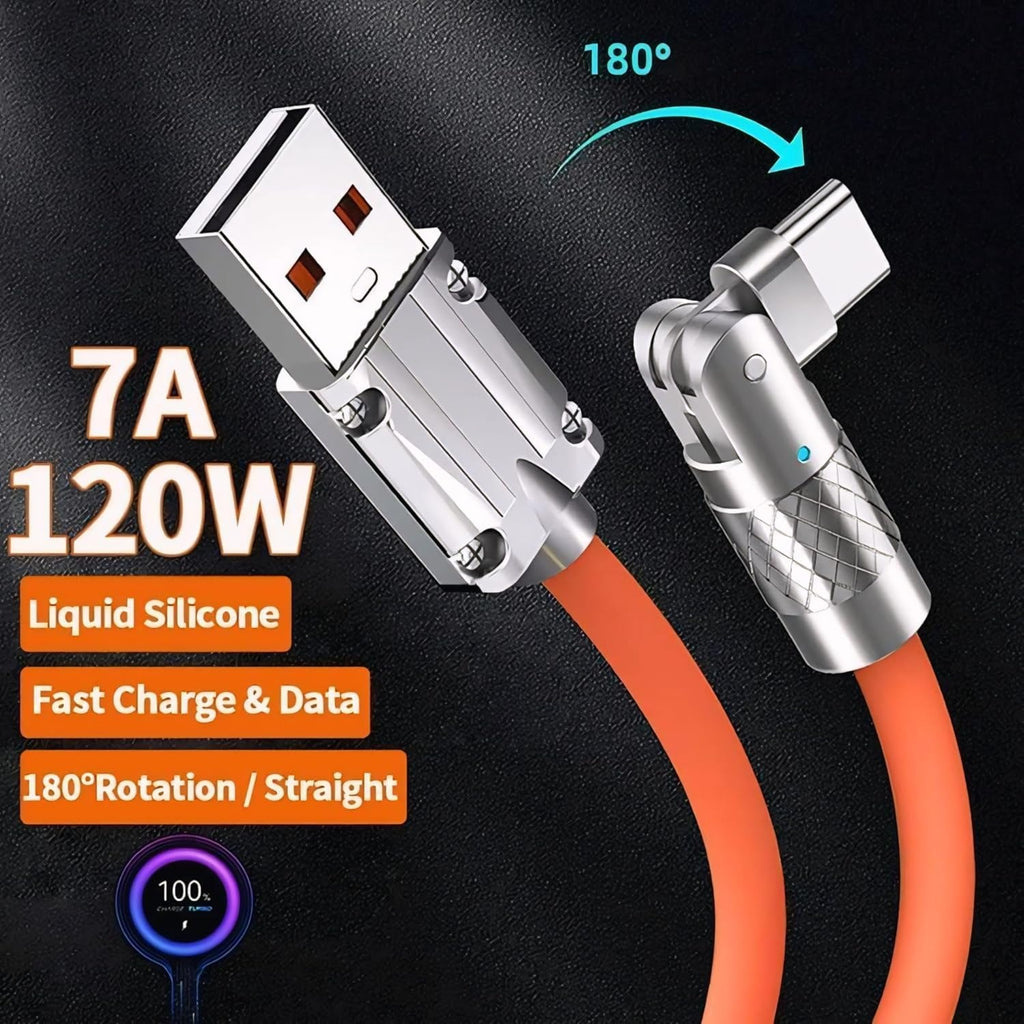 Type c cable fast charging 120W Fast Charging Cable, 180° Rotatable Portable Charger Cable Compatible For iPhone 17,16 Pro,15 Pro Max, 17 Air.