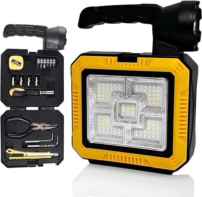 Multifunctional Solar Portable Lamp with Toolkit Dual Light Source, Solar Charging, Built-in Tool Set for Camping, Emergency, and Repairs