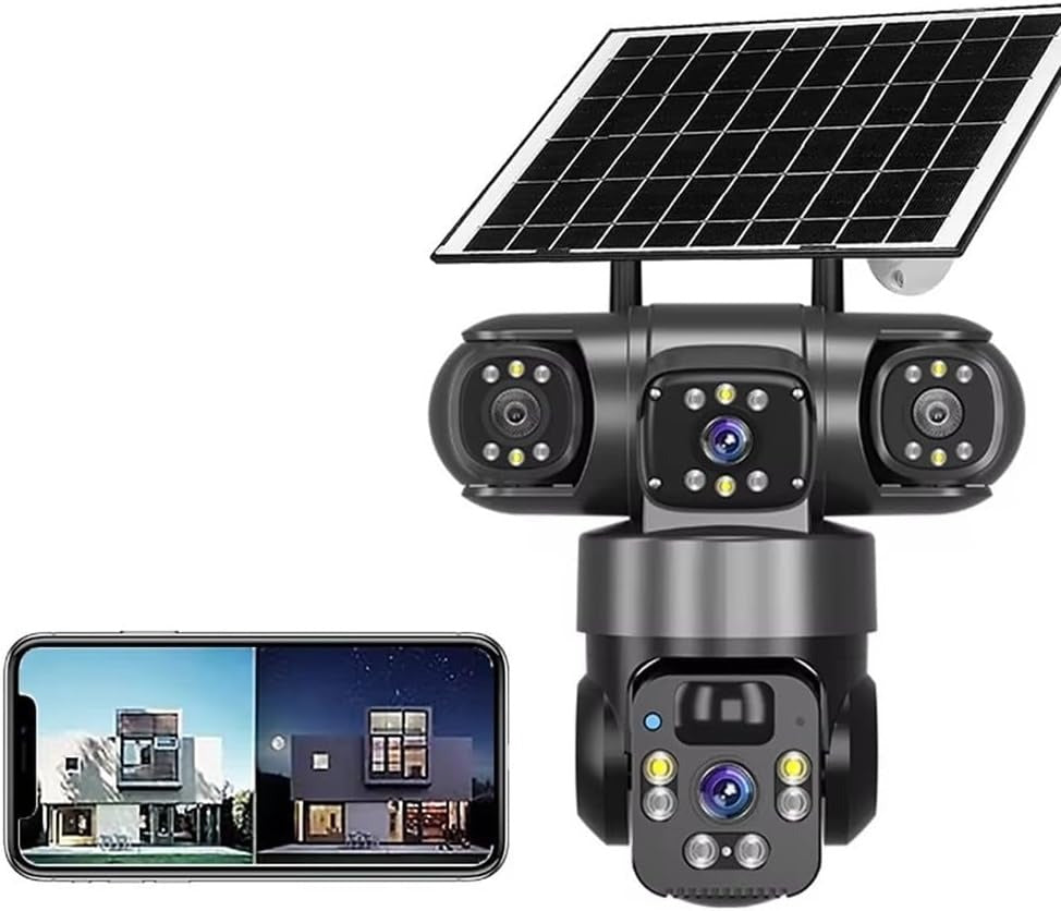 Electricity/Solar Security Cameras 4K 360° PTZ Dual Lens Outdoor Electricity/Solar Security Camera Electricity/Solar Powered 4G Sim Card /WiFi Security Camera IP66 Waterproof 2.4G Wireless Surveillance with 8000mAh Battery(Black).