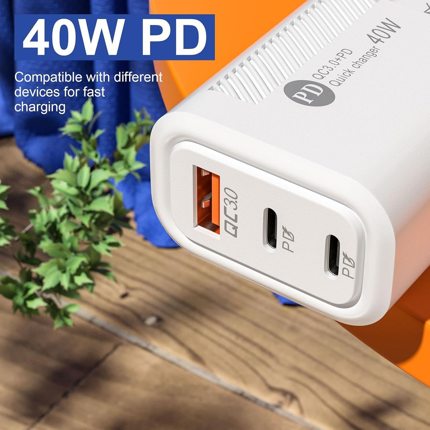 Quick Charge Adapter,Phone Charger Head - QC3.0 2PD 40W Phone Charging Block