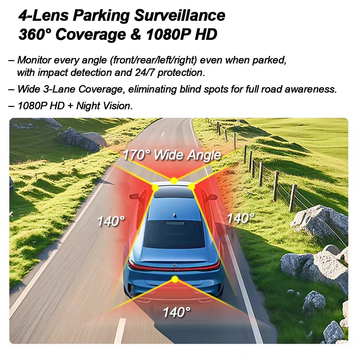 DashCam Car Dvr Video Recorder 4 Channels 360° WIFI Front inside Rotatable Rear View Camera 24h Parking Monitor Car dash cam.