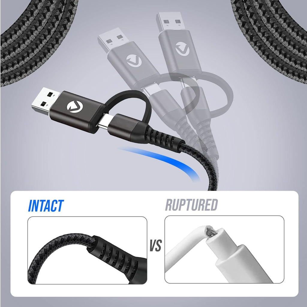 240W  Fast Charge  4-in-1 USB Cable (Black) Includes USB A to USB C, USB A to Lightning, USB C to USB C Cable & USB-C to Lightning Adapter - High-Speed Data...