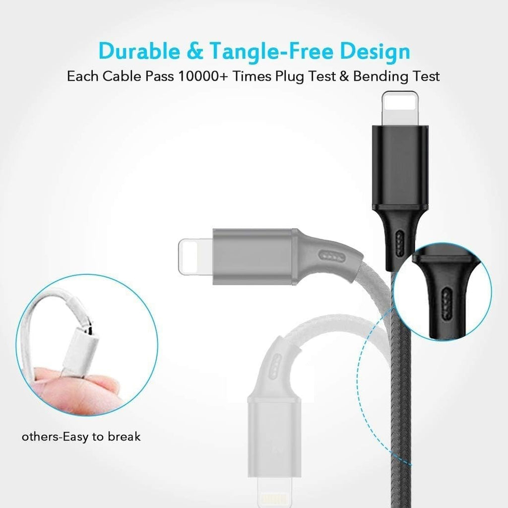 EZRA 3-in-1 USB Charging Cable, 1 Metre Length, Compatible with Lightning/Micro USB/Type-C, 3A, Black