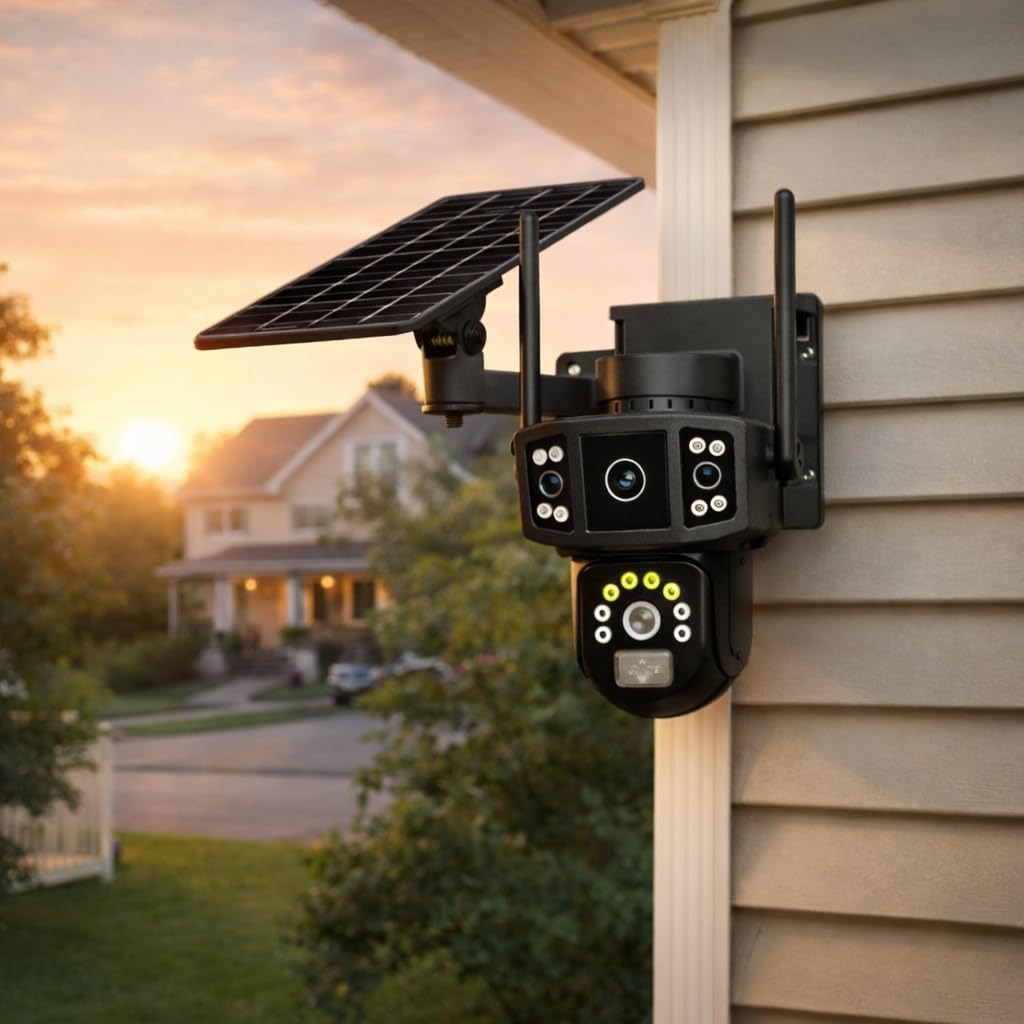 Electricity/Solar-Powered PTZ Security Camera – 355° Horizontal & 95° Vertical Rotation, Two-Way Talk, Motion Tracking, 1080P HD – No Wiring Needed for Outdoor...