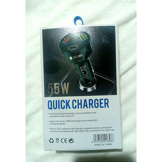 Quick Charge 3.0 PD 55W Multi-USB Car Charger for Mobiles & Tablets - 3.1A Power Delivery with Fast Charging |