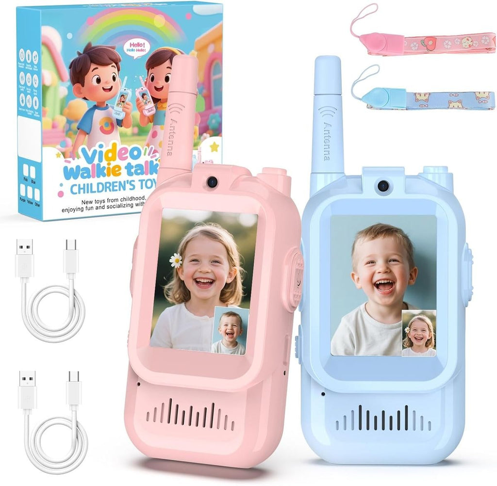 2 Piece Rechargeable Video Walkie-Talkie Set for Kids Ideal for Outdoor Use.