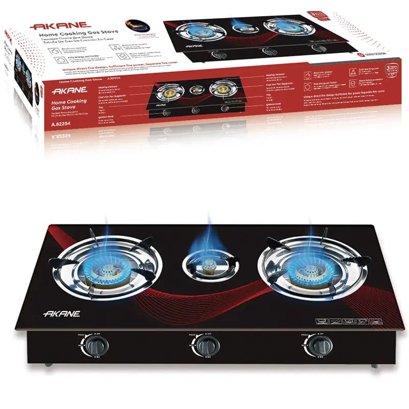 AKANE Home Cooking Gas Stove Three Burner Gas Cooker With Electronic Ignition Even Firepower Stable Heat Control for Home Use