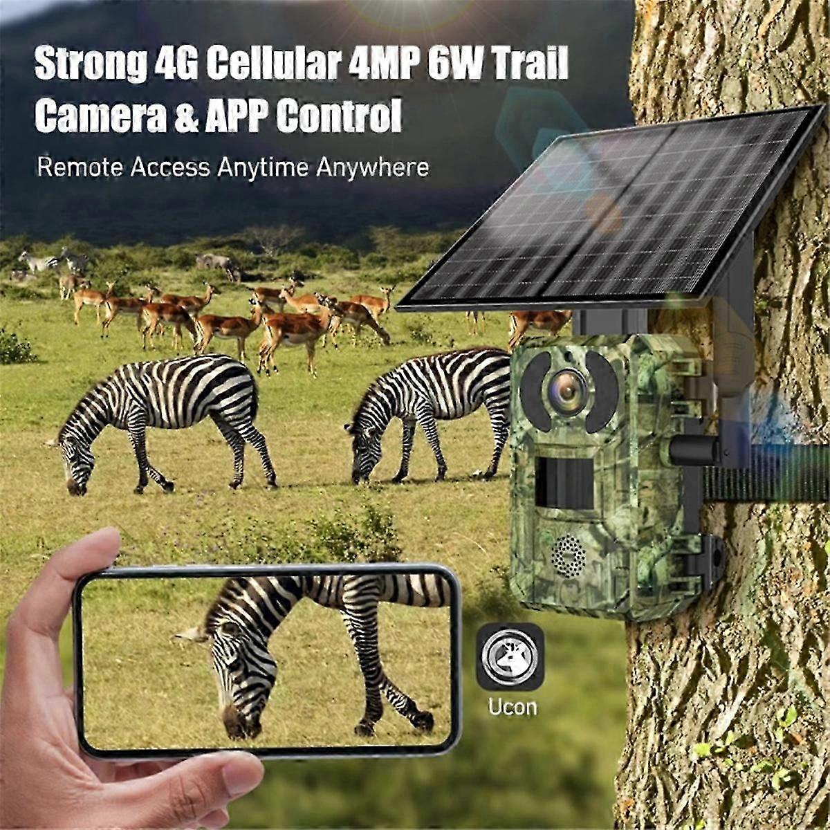 4G LTE Cellular Trail Camera with 4W Solar Panel, 7800mAh Battery, Motion Activated Night Vision, 4MP IP66 Waterproof