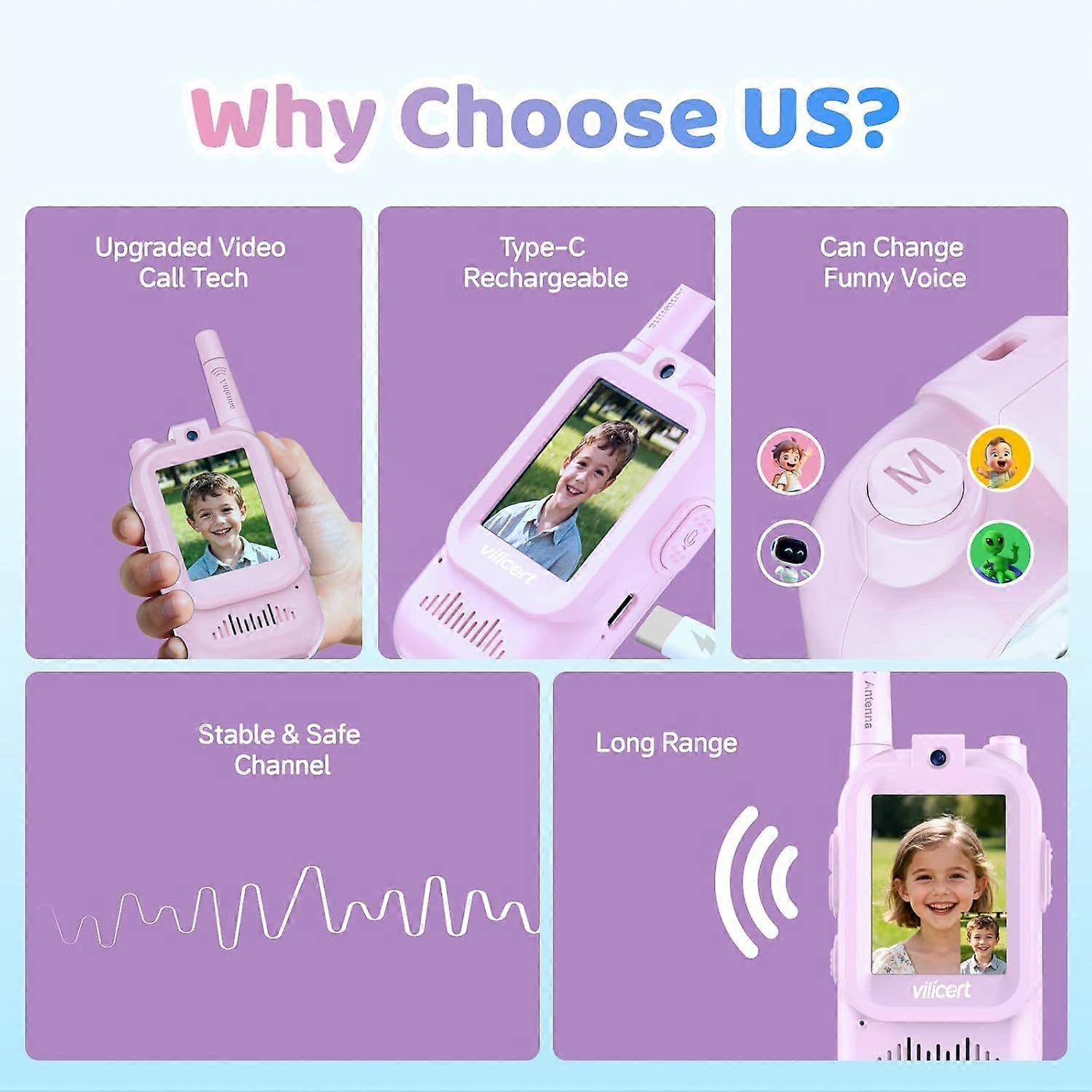 Kids Video Walkie Talkies for Girls Ages 3-12,
