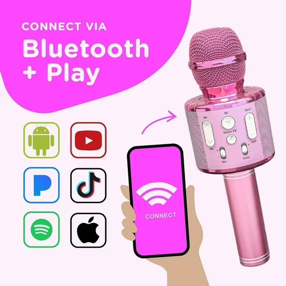 Kids Bluetooth Karaoke Microphone with Speaker- Toys for Kids - Pink