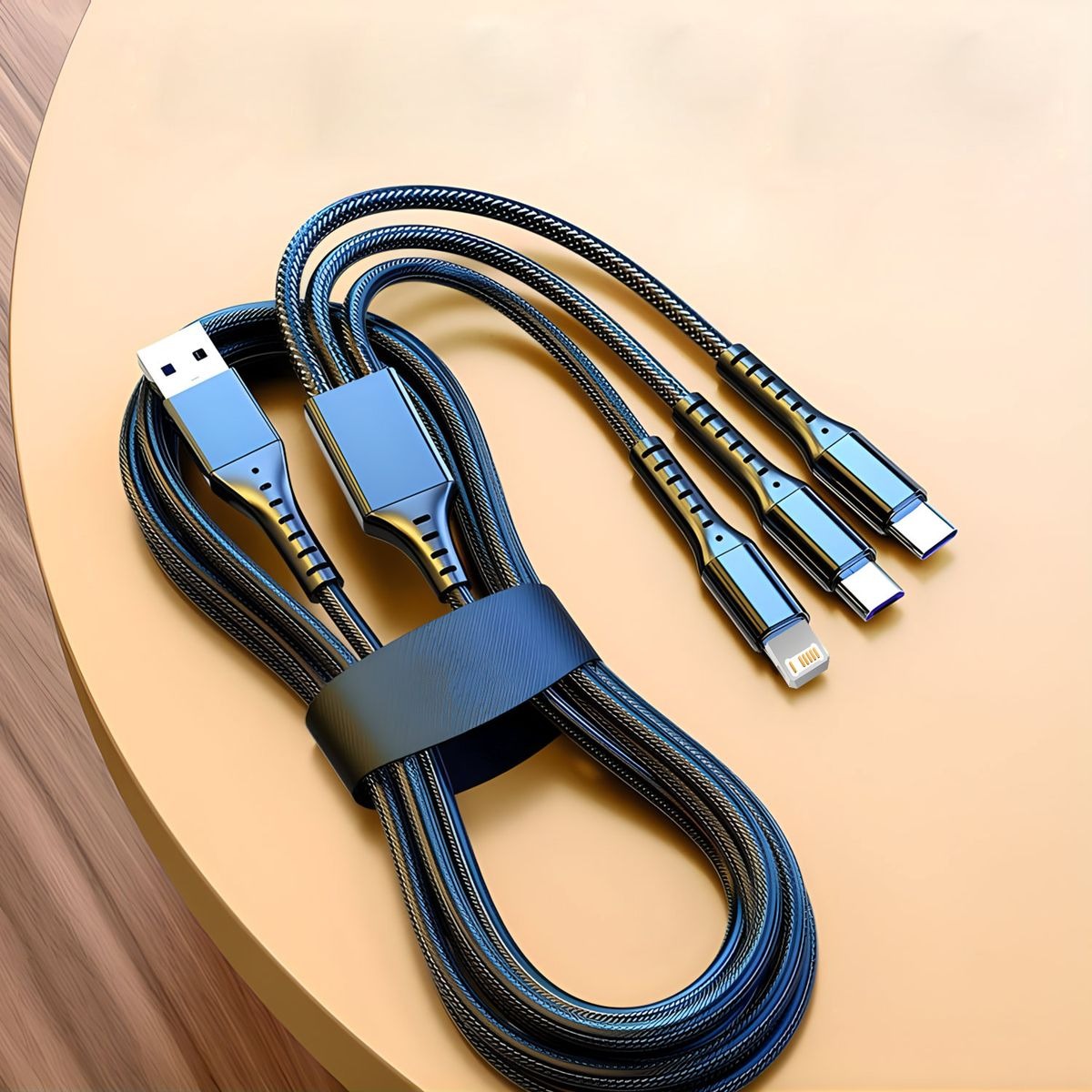 100W 3 in 1 USB Charge Cable 6A 100W Portable Micro USB Type C Cable