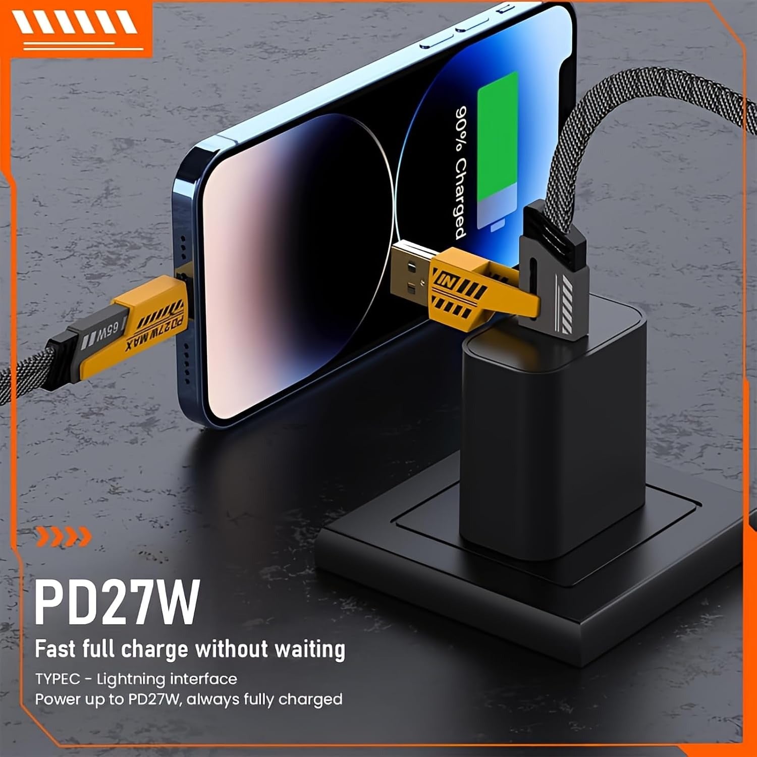 Multi USB Charging Cable 4 in 1, 1.2M Fast Charging Cable with USB A/USB C 65W Type-C and 27W PD Fast Charging Data Transfer Cable Compatible with All Phones.