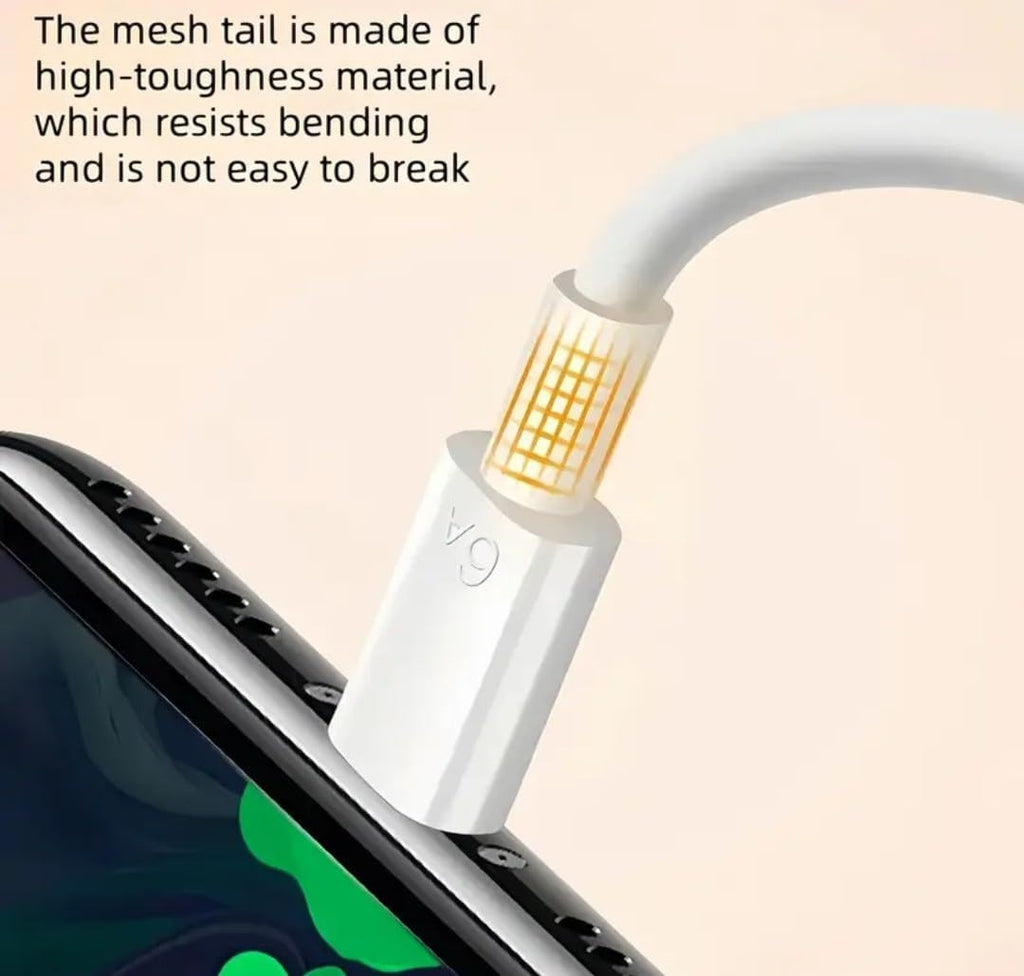 USB to USB-C Cable, White, Fast Charging Data Sync Cord with Orange Accents.