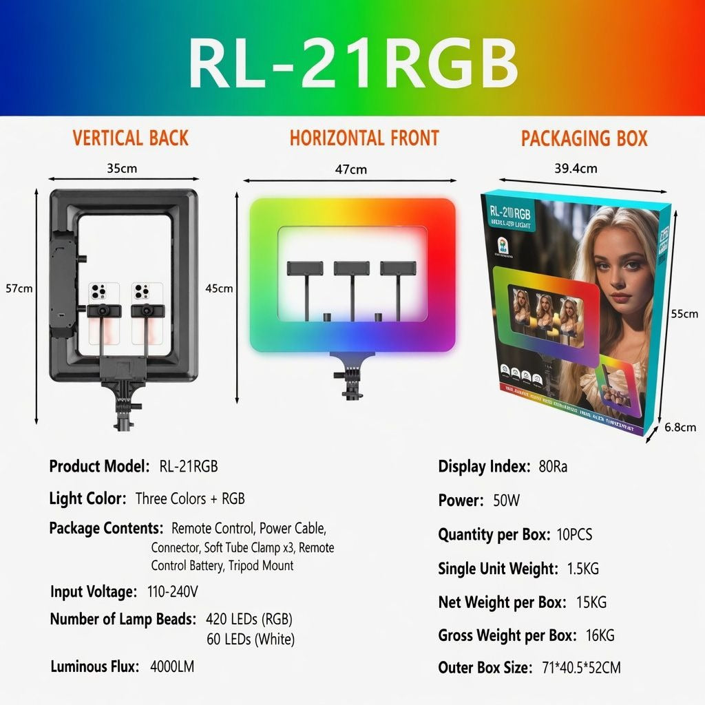 PM-402 RL-21S RGB Ring Light 220V with 2.1m Tripod