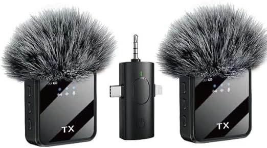 Dual Wireless HYS2FZ-022 Microphones 10 hour Record Time For iPhone/Camera/Android Devices-(GC)