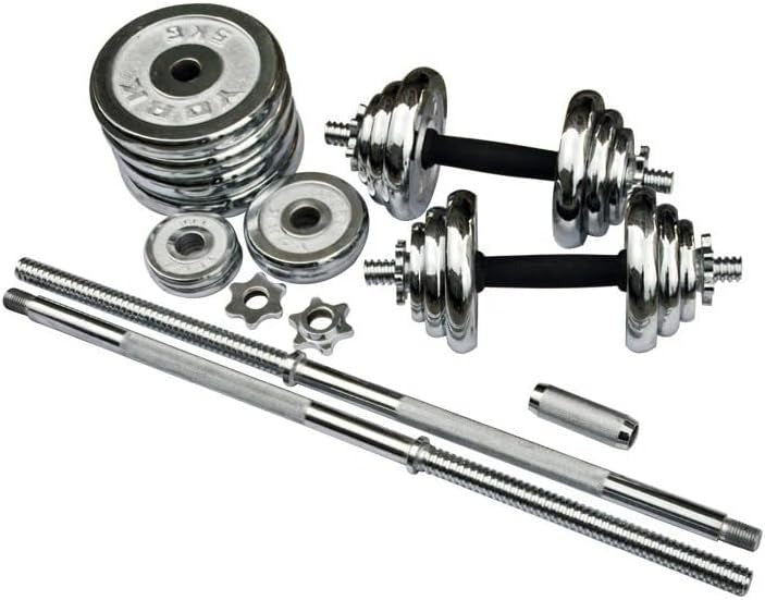 50kg Adjustable Dumbbell & Barbell Set – Iron Plates with Rubber-Coated Bars | Home Gym Strength Training Kit.