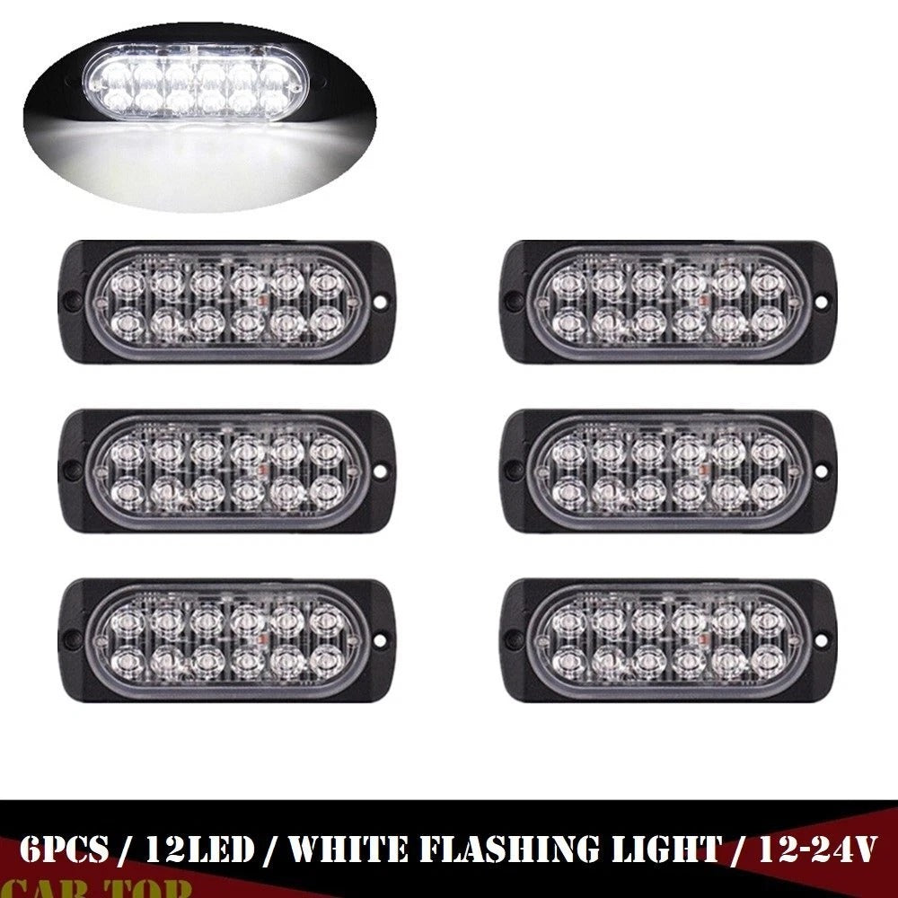 VS-12T-B White  Car  Light12 LED Truck Emergency Beacon Warning Hazard Flash Strobe Light 12-24V