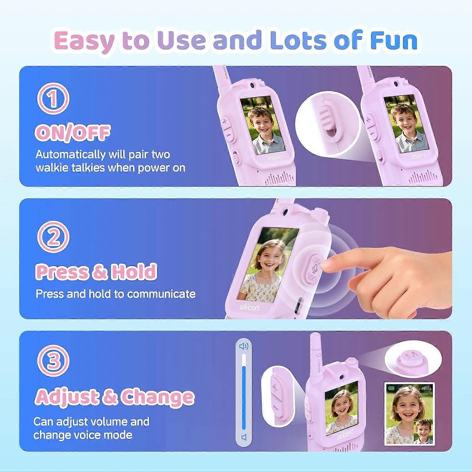 Kids Video Walkie Talkies for Girls Ages 3-12,