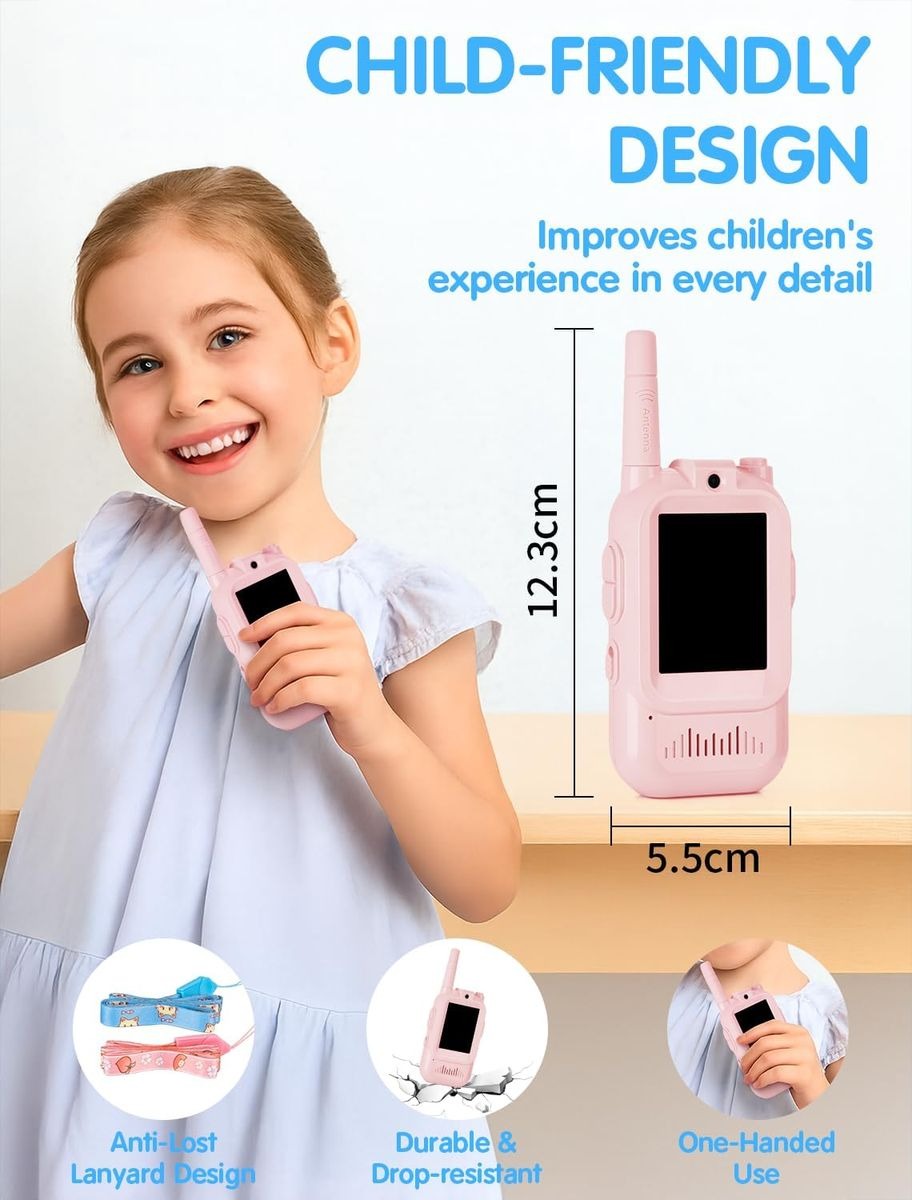 2 Piece Rechargeable Video Walkie-Talkie Set for Kids Ideal for Outdoor Use.