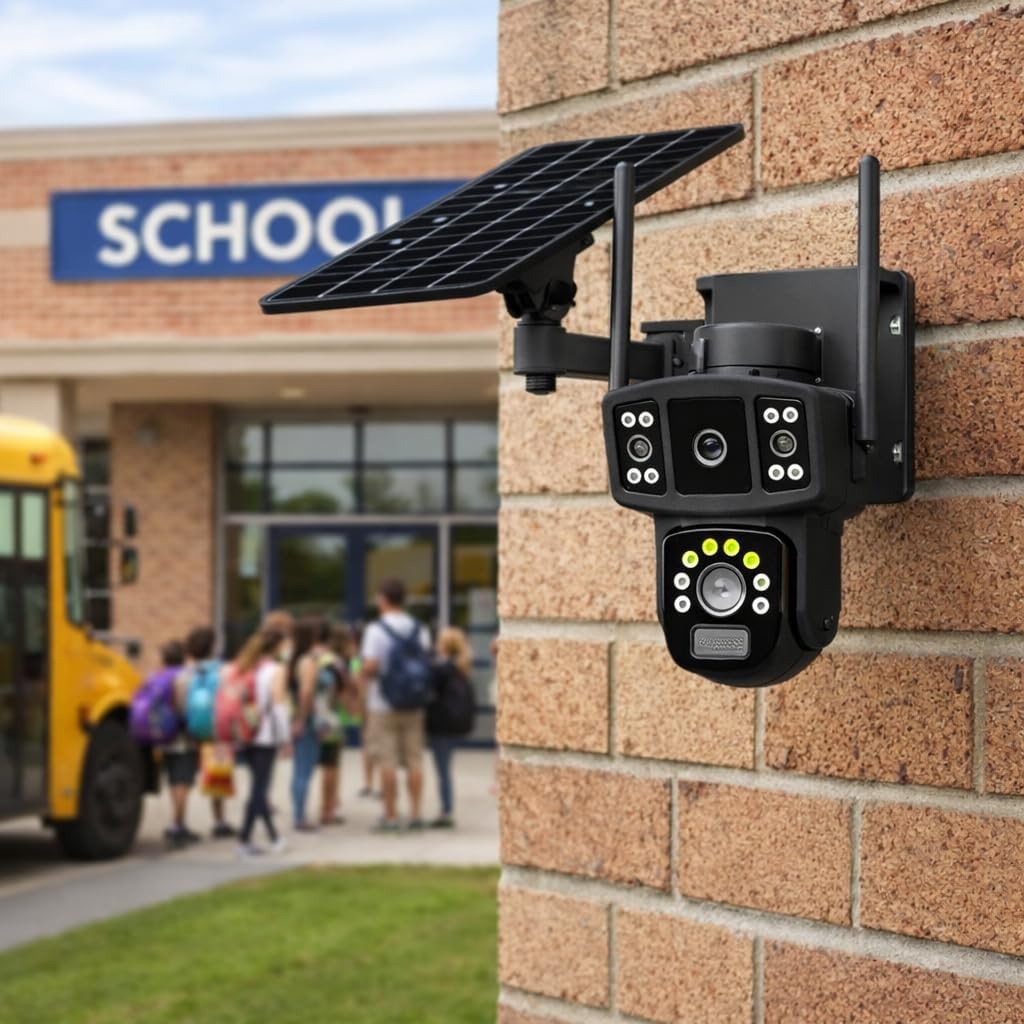 Electricity/Solar-Powered PTZ Security Camera – 355° Horizontal & 95° Vertical Rotation, Two-Way Talk, Motion Tracking, 1080P HD – No Wiring Needed for Outdoor...