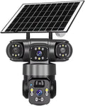 Electricity/Solar Security Cameras 4K 360° PTZ Dual Lens Outdoor Electricity/Solar Security Camera Electricity/Solar Powered 4G Sim Card /WiFi Security Camera IP66 Waterproof 2.4G Wireless Surveillance with 8000mAh Battery(Black).