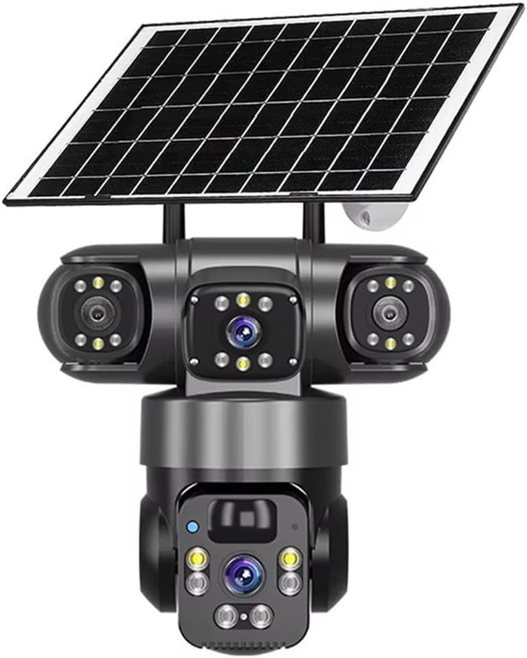 Electricity/Solar Security Cameras 4K 360° PTZ Dual Lens Outdoor Electricity/Solar Security Camera Electricity/Solar Powered 4G Sim Card /WiFi Security Camera IP66 Waterproof 2.4G Wireless Surveillance with 8000mAh Battery(Black).