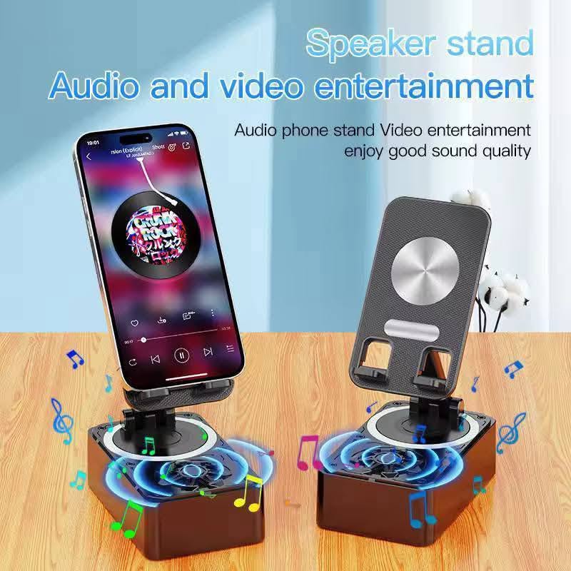XM-098 Wireless Speakers with Phone Holder & Power Bank, Dual Pairing, Booming Bass, Hi-Fi Sound Quality, Loud Speaker, Compact Design for Phone, Tablet, Phone Charging Station.