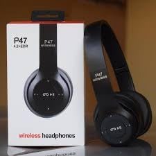 Bluetooth Headphones, P47 Wireless Over-Ear Design with LED Lights, Foldable Gaming Audio Headset, Black.