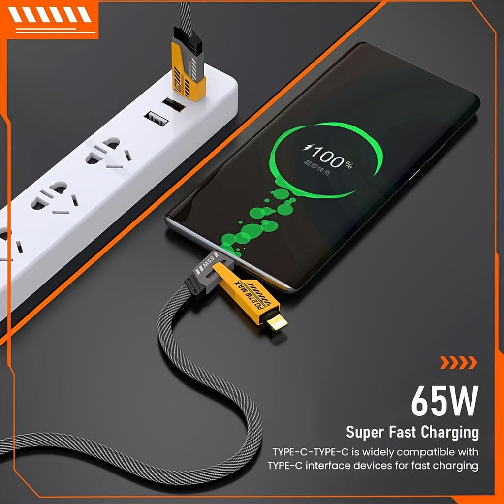 Multi USB Charging Cable 4 in 1, 1.2M Fast Charging Cable with USB A/USB C 65W Type-C and 27W PD Fast Charging Data Transfer Cable Compatible with All Phones.
