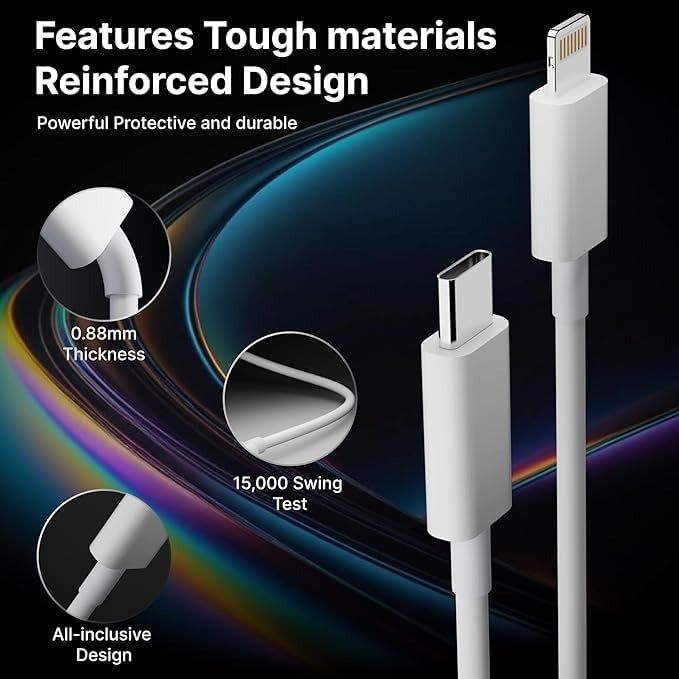 EZRA Fast Charging USB-C to Lightning Cable – Power Delivery for iPhone & iPad – High-Speed Sync & Charge Cord (1-Meter) (Pack of 1)