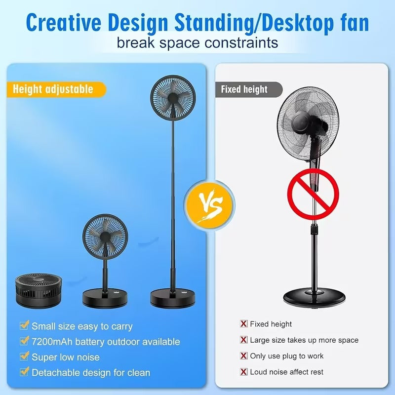 8-Inch Rechargeable Oscillating Foldaway Fan & Standing Fan