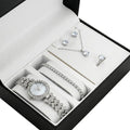 Crystal Watch Lady Silver Accessories Necklace Bracelet Gift - 5 Piece - Silver.