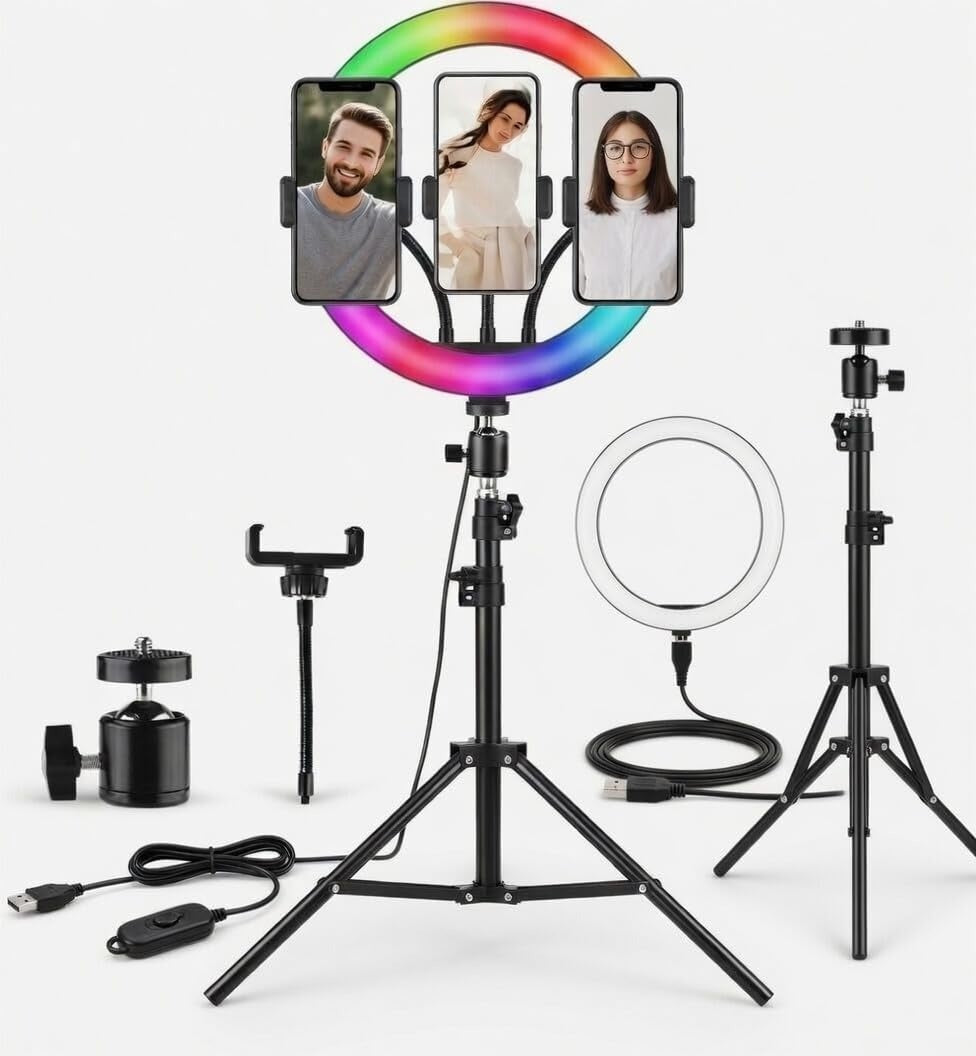 18 Inch RGB Ring Light with Tripod Stand, Phone Holder, Colour Changing LED, for Photography and Streaming