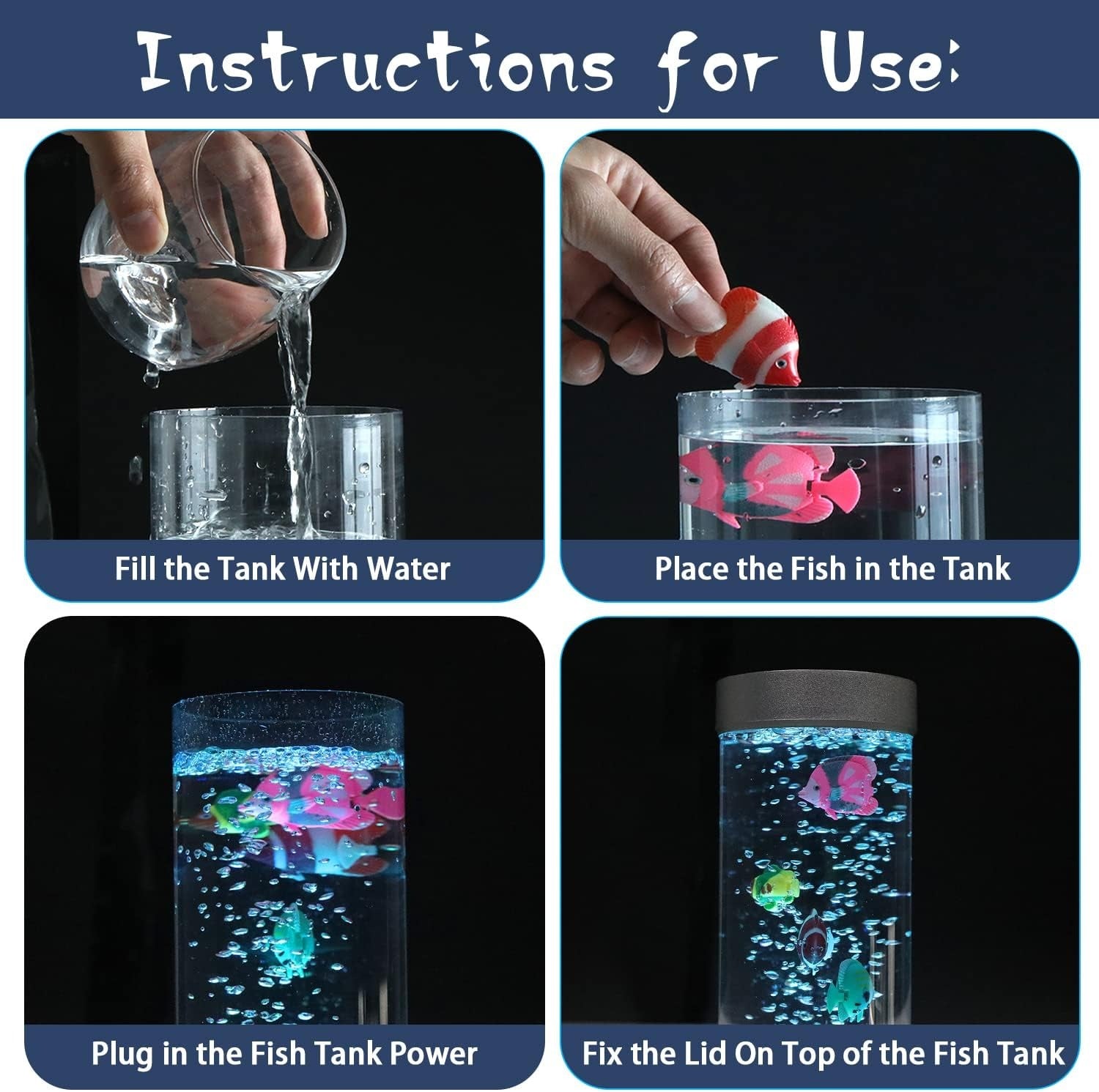 Bubble Fish Lamp, Sensory Bubble Tube Lamp, Artificial Fish Tank with Moving Fish, to Light Up Your Life Like a Lamp, Fish Tank Light and Aquarium.