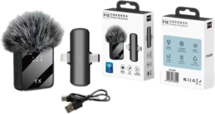 Generic F15 2-in-1 Wireless Lavalier Microphone with DSP Noise Reduction Microphone