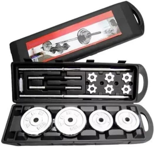 50kg Adjustable Dumbbell & Barbell Set – Iron Plates with Rubber-Coated Bars | Home Gym Strength Training Kit.