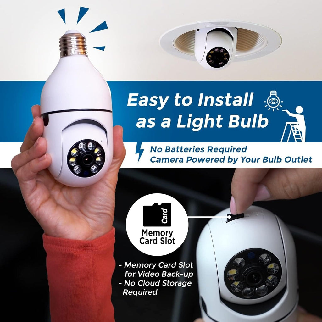 Sight Bulb Security Camera, Two Way Talk 1080P HD Video WiFi Smart Camera, Indoor Outdoor Night Vision 360 Degree Motion Detection with SD Card (Pack of 2)