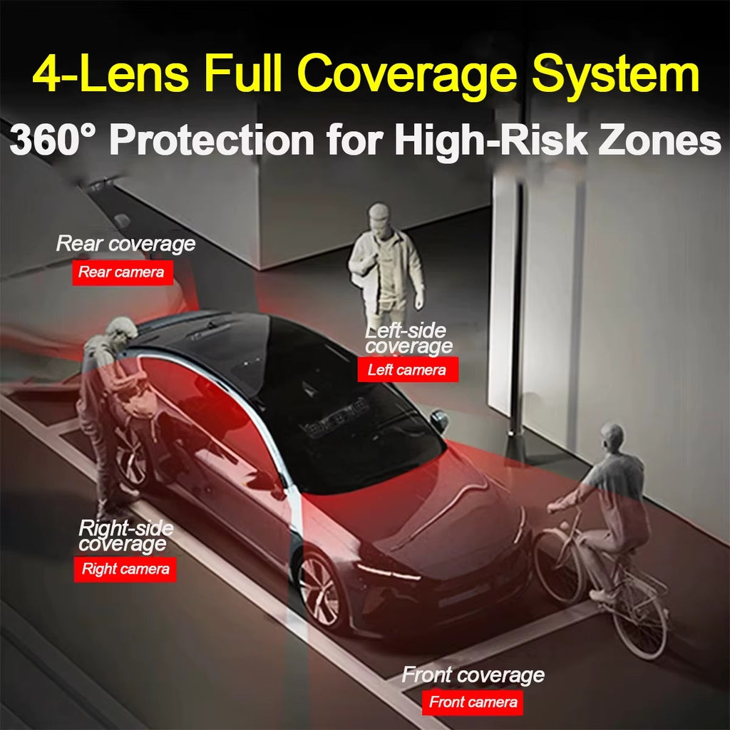 DashCam Car Dvr Video Recorder 4 Channels 360° WIFI Front inside Rotatable Rear View Camera 24h Parking Monitor Car dash cam.