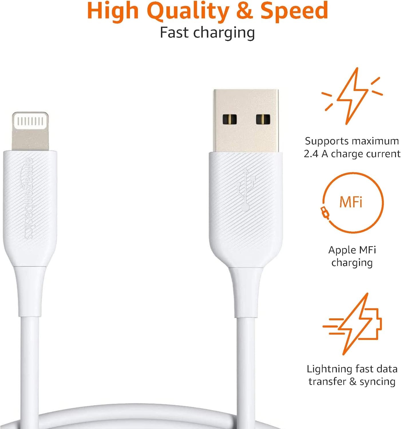 5.1A USB-A to Lightning Cable, High Speed Data Sync, Charger for iPhone 14 13 12 11 X Xs Pro, Pro Max, Plus, iPad, 3.