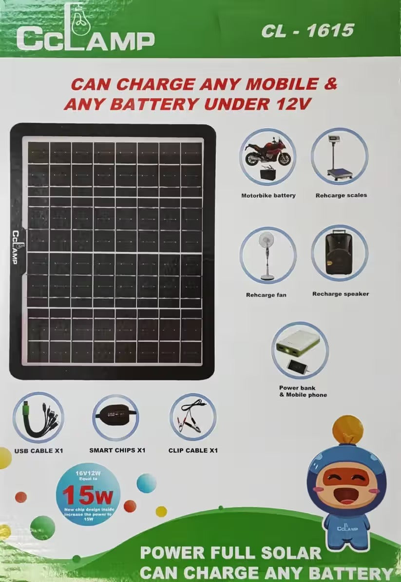 CCLamp CL-1615 15W Solar Mobile Phone and Battery Charger.