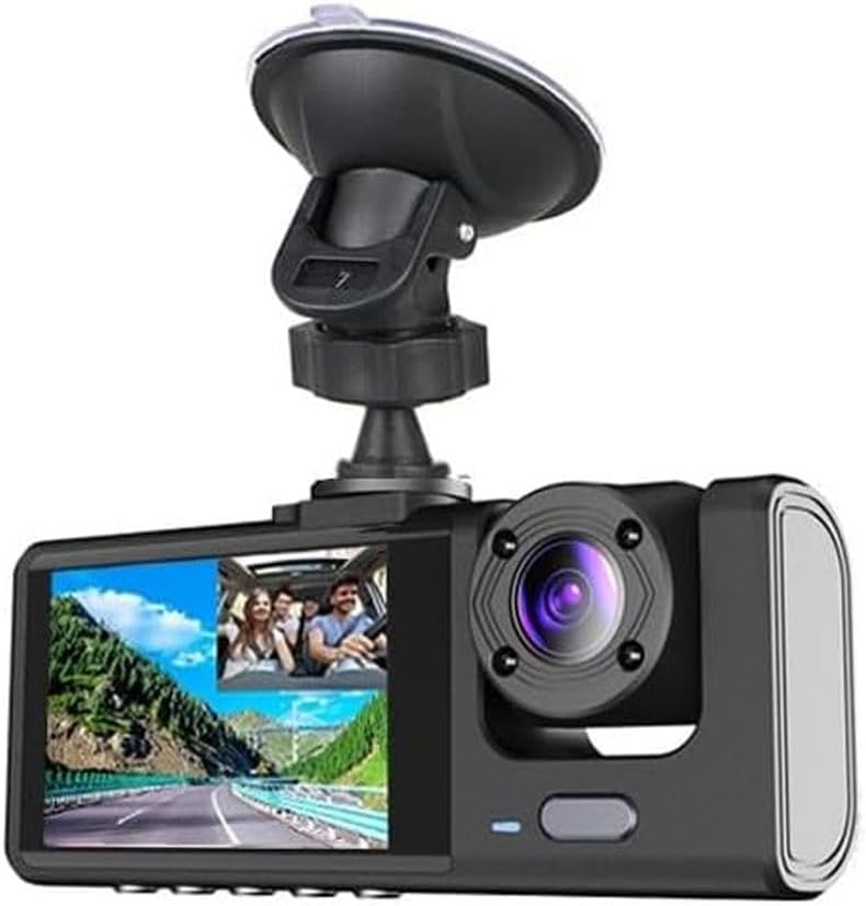 Dash Camera for Cars 3 Channel Dash Cam Driving Recorder 3-Lens with 2" IPS