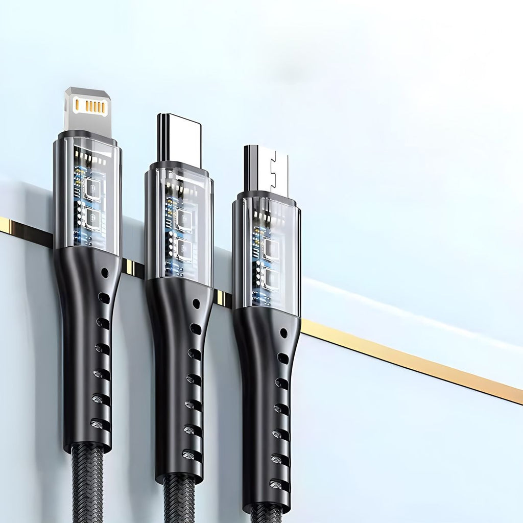 100W 3 in 1 USB Charge Cable 6A 100W Portable Micro USB Type C Cable