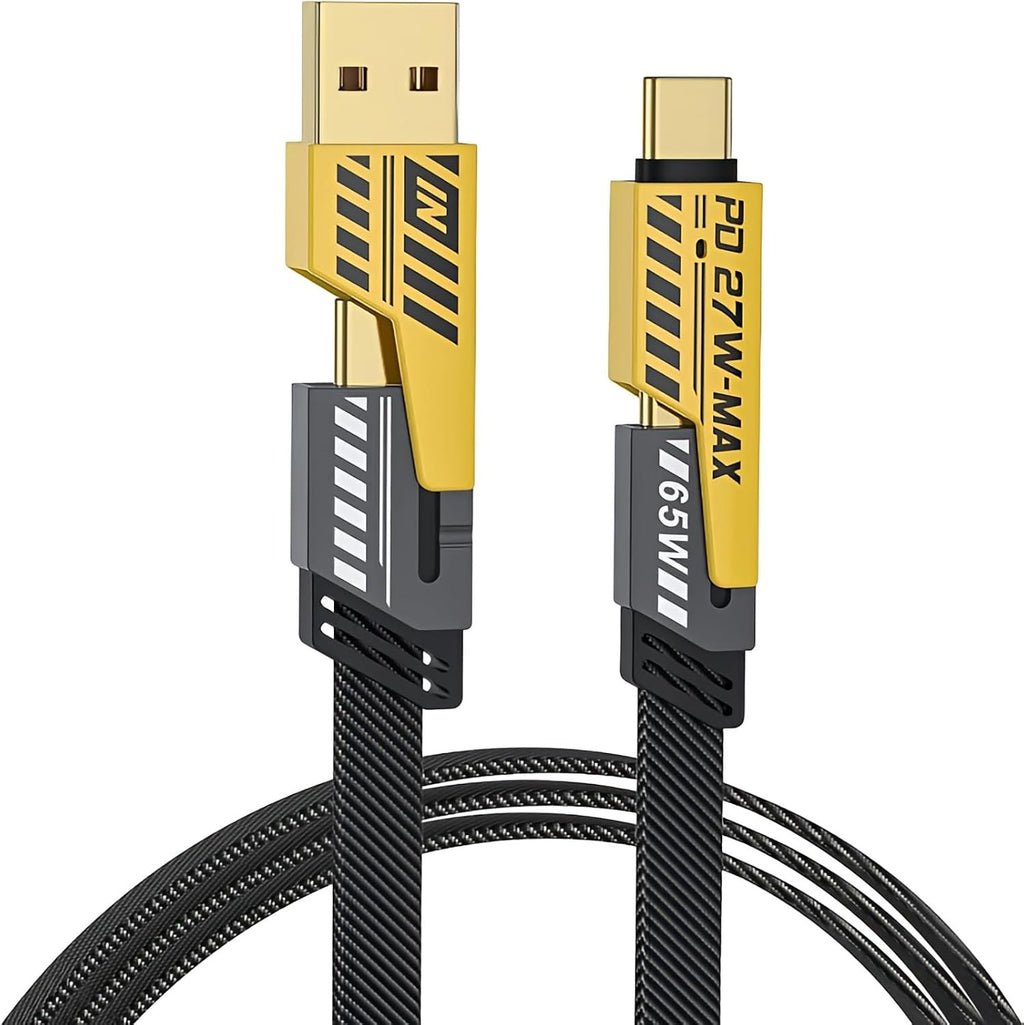 Multi USB Charging Cable 4 in 1, 1.2M Fast Charging Cable with USB A/USB C 65W Type-C and 27W PD Fast Charging Data Transfer Cable Compatible with All Phones.